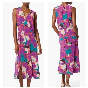 Equipment Alice Silk Midi Dress Purple Multi Print V Neck Sleeveless XL $525